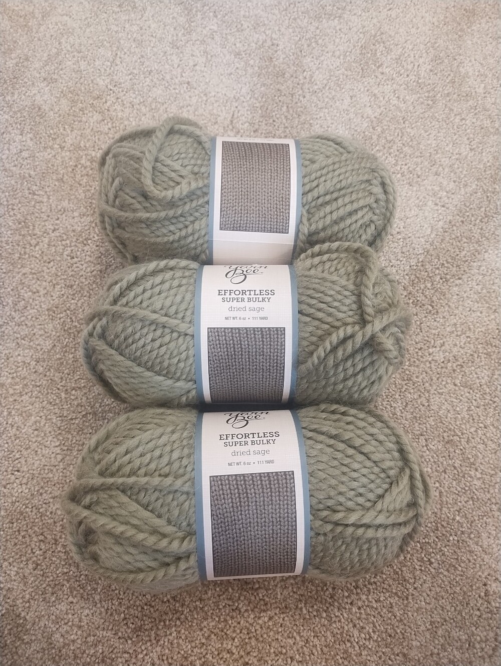 Yarn Bee Effortless Super Bulky - Dried Sage Lot Of 3